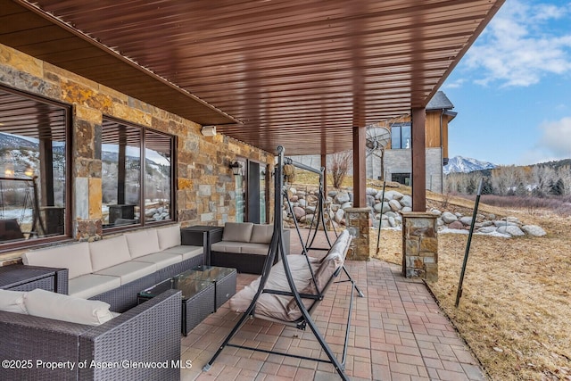 81 River Park Ln, Carbondale, CO 81623 - view of patio / terrace featuring an outdoor hangout area and a mountain view