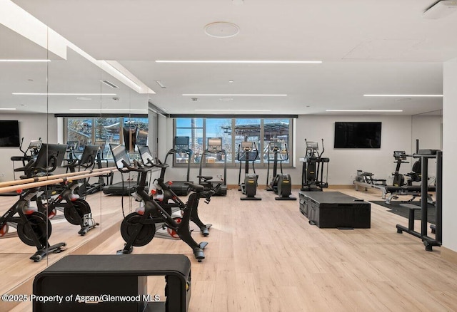130 Wood Rd Unit 264, Snowmass Village, CO 81615 - workout area featuring wood finished floors and expansive windows
