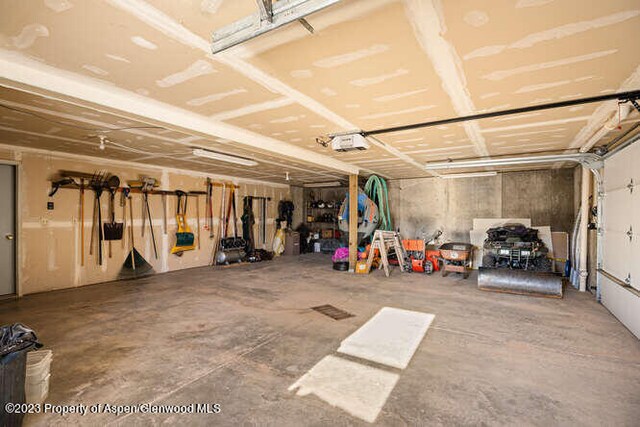 garage with a garage door opener