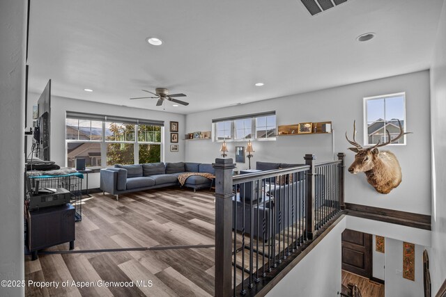 510 S Wildhorse Dr, New Castle, CO 81647 - living area featuring recessed lighting, ceiling fan, and wood finished floors