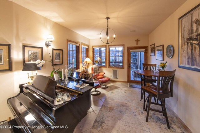 interior space with a chandelier