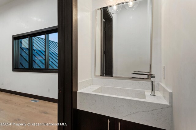 bathroom with sink and hardwood / wood-style flooring