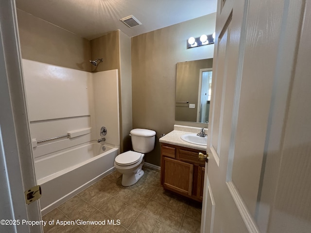 full bathroom with toilet, vanity, and shower / bath combination