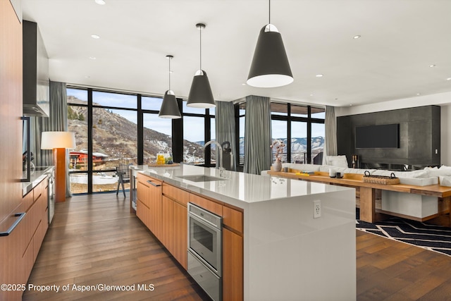 kitchen featuring a sink, expansive windows, and modern cabinets