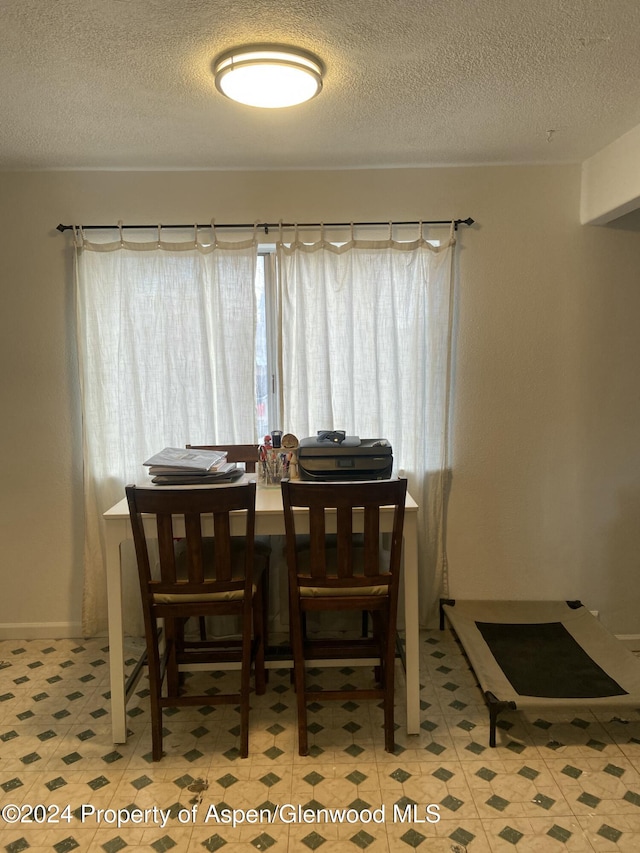 dining room with a textured ceiling