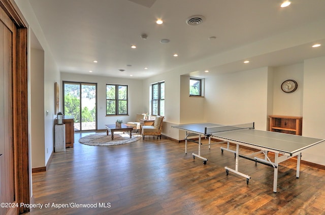 playroom featuring dark hardwood / wood-style flooring