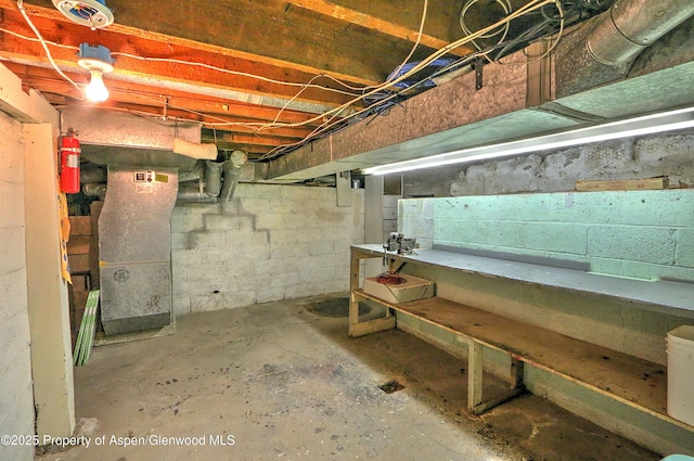 view of unfinished basement