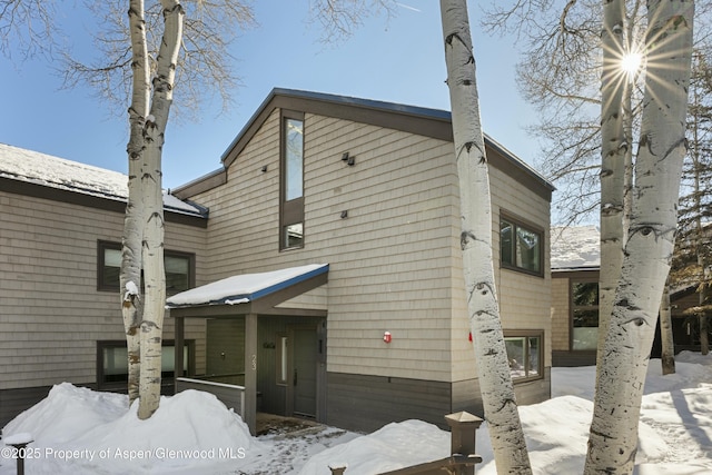 view of snow covered exterior