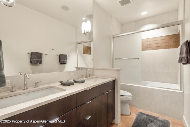 939 E Cooper Ave, Aspen, CO 81611 - full bathroom featuring tiled shower / bath combo, double vanity, recessed lighting, and tile patterned floors