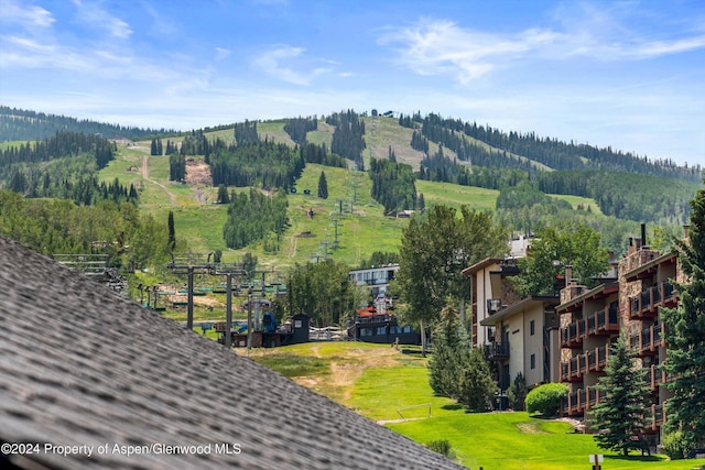 aerial view with a mountain view