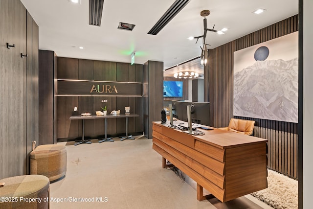 home office featuring tile patterned floors and visible vents