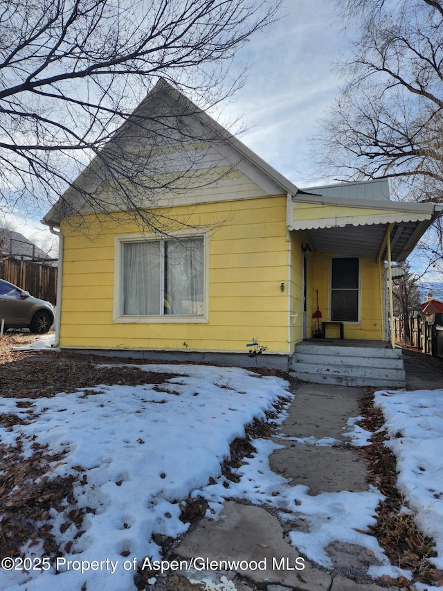 view of snow covered exterior