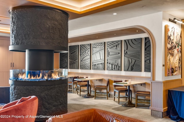 bar with light tile patterned floors