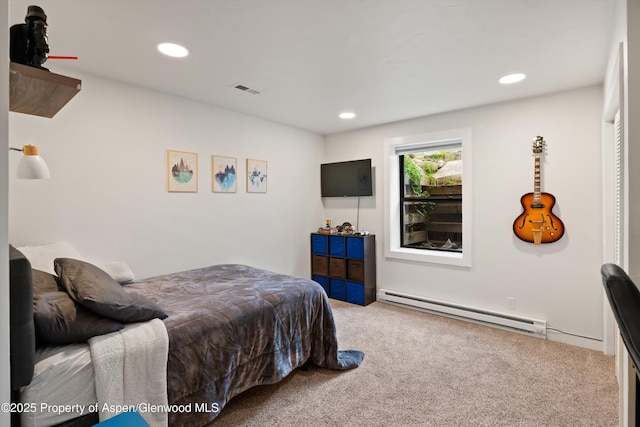 248 Basalt Mountain Dr, Carbondale, CO 81623 - carpeted bedroom featuring a baseboard heating unit and recessed lighting