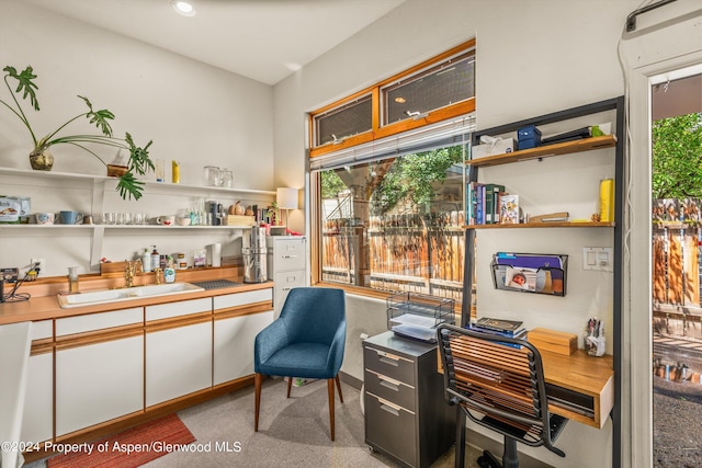 office with plenty of natural light and a sink