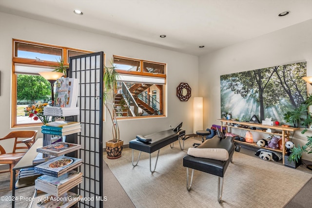 interior space with recessed lighting and carpet floors