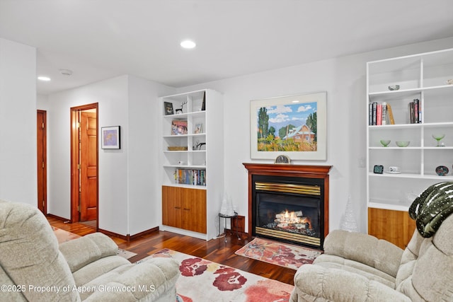 309 Deer Run, Carbondale, CO 81623 - living room featuring wood finished floors, a glass covered fireplace, and recessed lighting