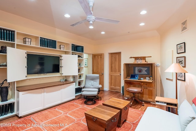 living room with ceiling fan