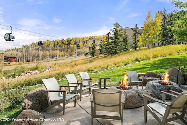 view of patio / terrace with a fire pit