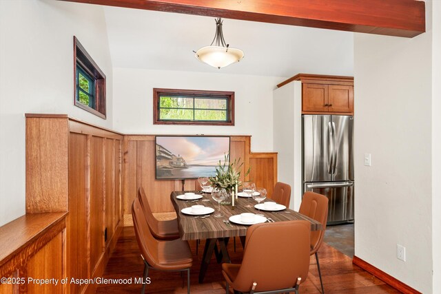 135 Irwin Dr, Redstone, CO 81623 - dining space with dark wood-style floors and baseboards