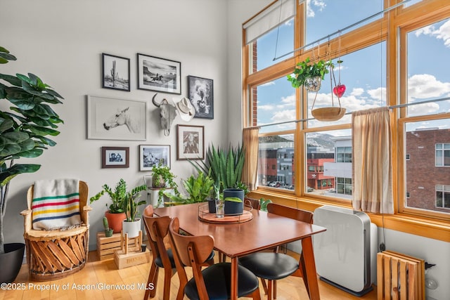 dining area featuring light wood-type flooring