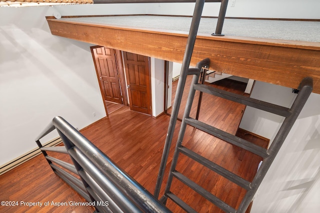 stairway with wood-type flooring