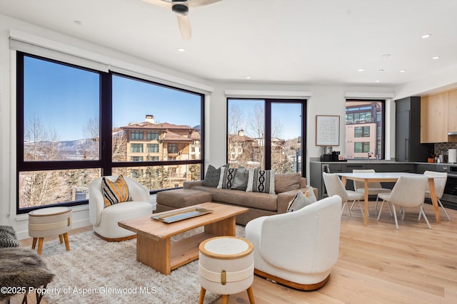 living room featuring sink and light hardwood / wood-style floors