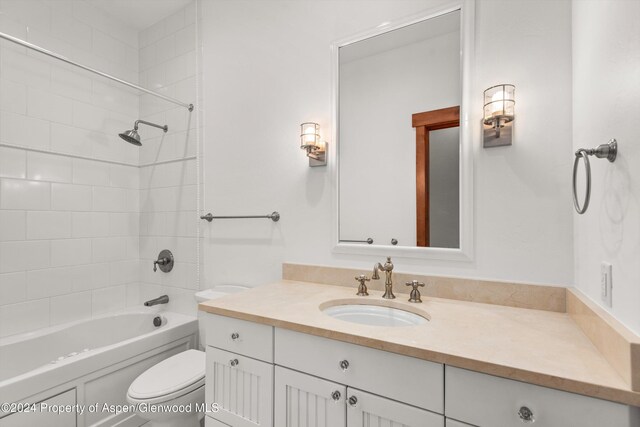 199 Bluestem Ct, Carbondale, CO 81623 - full bathroom with vanity, toilet, and tiled shower / bath combo