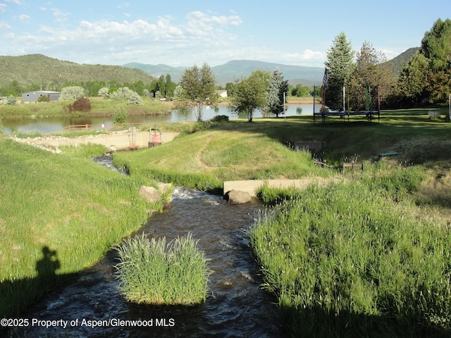 199 Bluestem Ct, Carbondale, CO 81623 - view of property's community featuring a trampoline, a yard, and a water and mountain view
