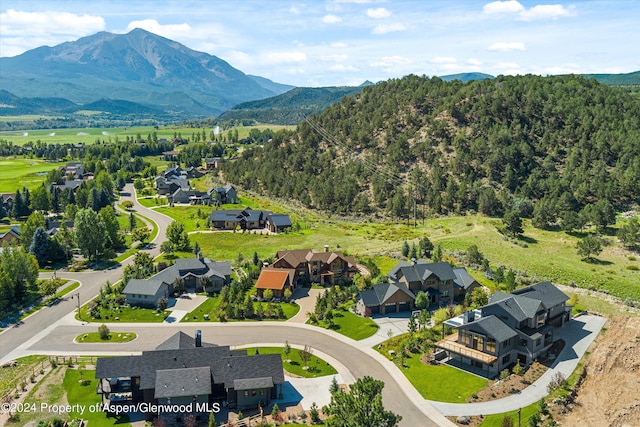 drone / aerial view with a mountain view