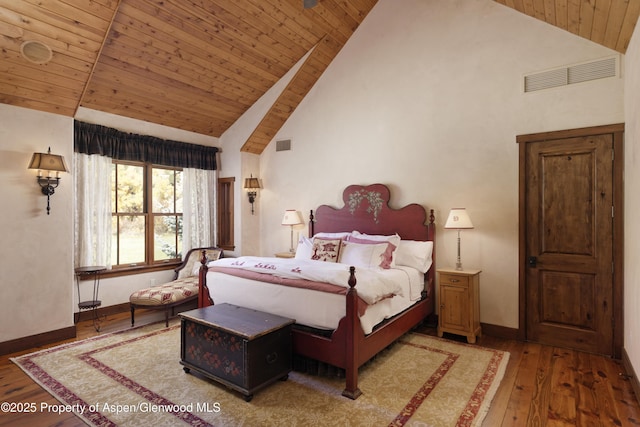 5548 Frying Pan Rd, Basalt, CO 81621 - bedroom featuring hardwood / wood-style floors, high vaulted ceiling, and wood ceiling
