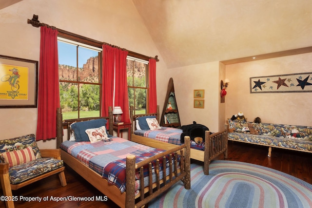 5548 Frying Pan Rd, Basalt, CO 81621 - bedroom featuring wood finished floors and high vaulted ceiling