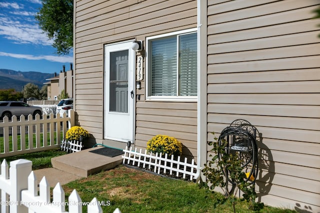 entrance to property featuring a mountain view