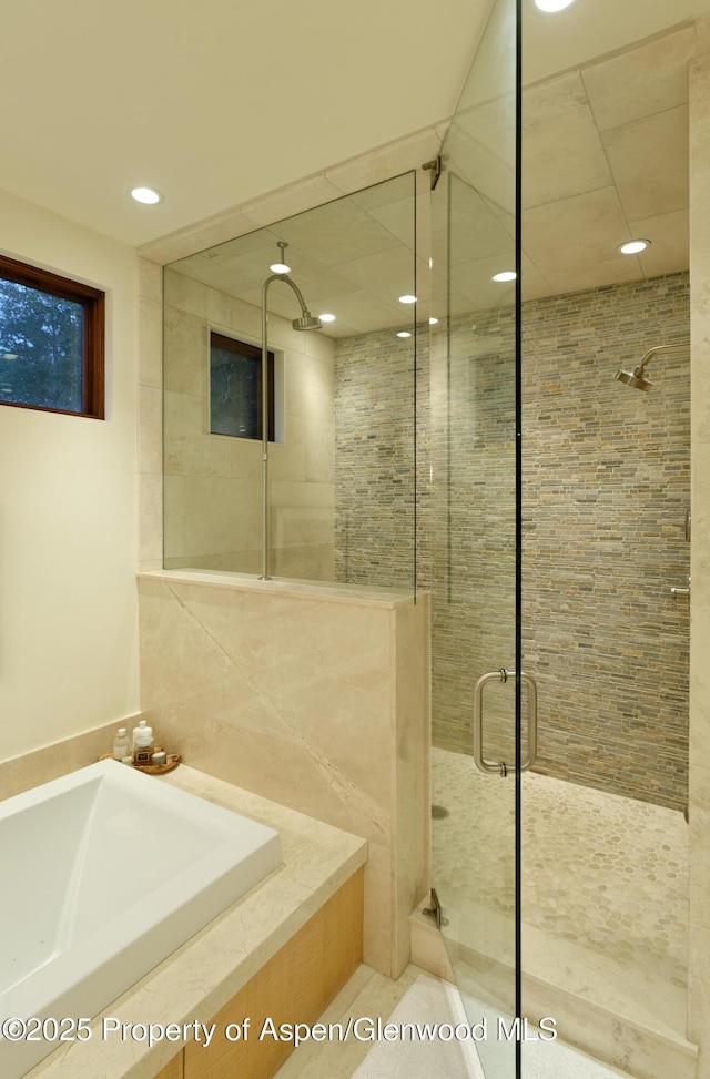 71 Smuggler Grv, Aspen, CO 81611 - full bathroom with a stall shower, recessed lighting, and a bath