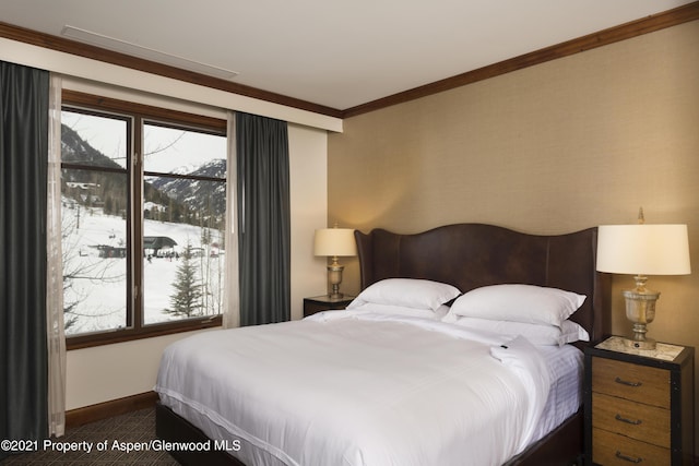 0197 Prospector Rd Unit 2412Summer Interest, Aspen, CO 81611 - bedroom featuring ornamental molding and multiple windows