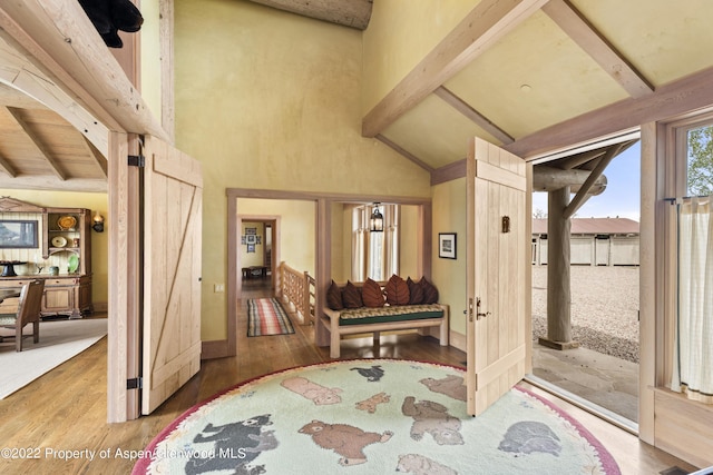 800 Chateau Way, Snowmass, CO 81654 - entryway with hardwood / wood-style floors and lofted ceiling with beams
