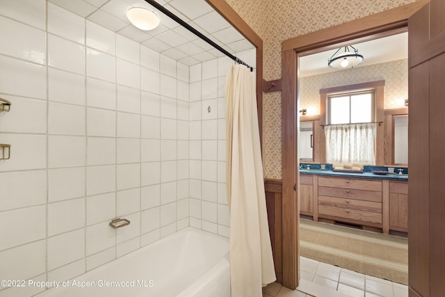 800 Chateau Way, Snowmass, CO 81654 - bathroom with shower / bath combo, vanity, and tile patterned floors