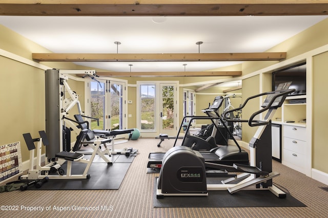 800 Chateau Way, Snowmass, CO 81654 - gym featuring french doors and dark carpet