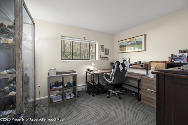 693 N 7th St, Silt, CO 81652 - carpeted office space with a baseboard radiator and baseboards