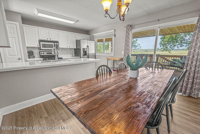 830 Exmoor Rd, Craig, CO 81625 - dining area featuring a chandelier, light wood finished floors, and baseboards