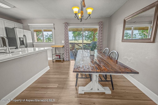 830 Exmoor Rd, Craig, CO 81625 - dining room featuring a chandelier, healthy amount of natural light, baseboards, a textured ceiling, and a textured wall