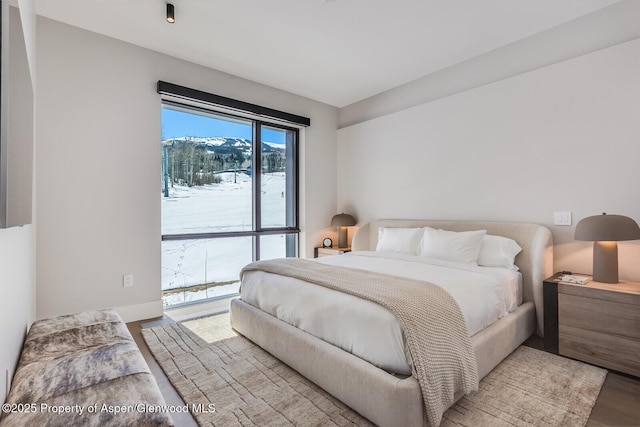 bedroom featuring wood finished floors and access to exterior