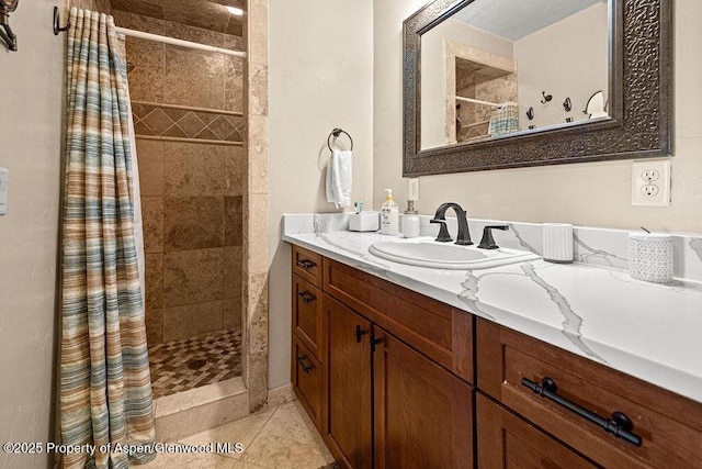 949 Breeze St, Craig, CO 81625 - full bathroom with tiled shower, vanity, and tile patterned floors