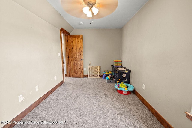 949 Breeze St, Craig, CO 81625 - recreation room with ceiling fan, baseboards, and carpet floors