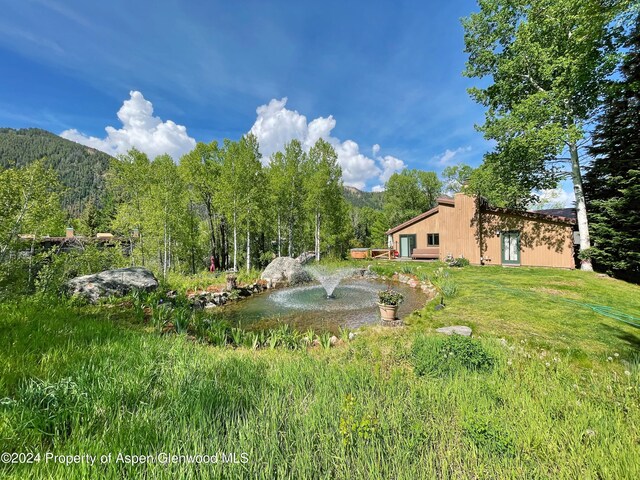 view of yard with a mountain view