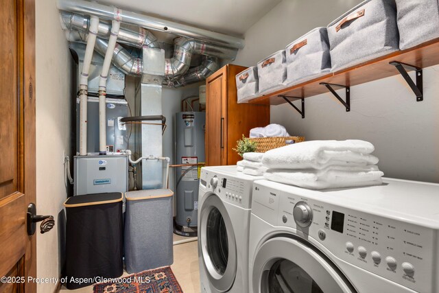 1472 W Main St, Carbondale, CO 81623 - laundry room featuring washer and clothes dryer, cabinet space, and water heater