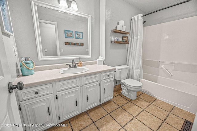 836 Ledford St, Craig, CO 81625 - full bath featuring toilet, vanity, shower / bath combination with curtain, and tile patterned flooring
