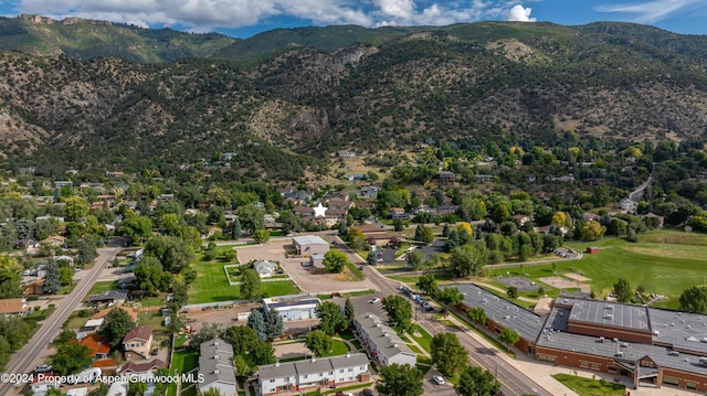 drone / aerial view with a mountain view