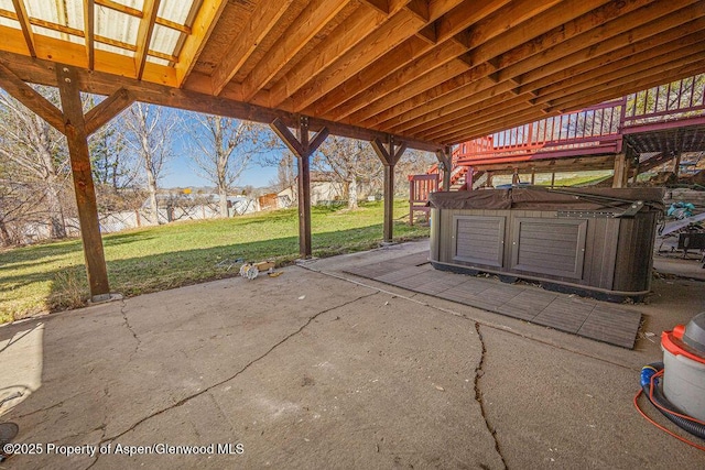 view of patio featuring a hot tub