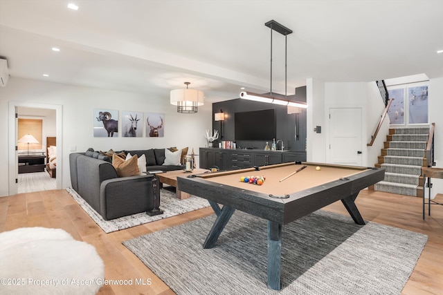 1271 Ute Ave, Aspen, CO 81611 - recreation room with light wood-style flooring, billiards, and recessed lighting